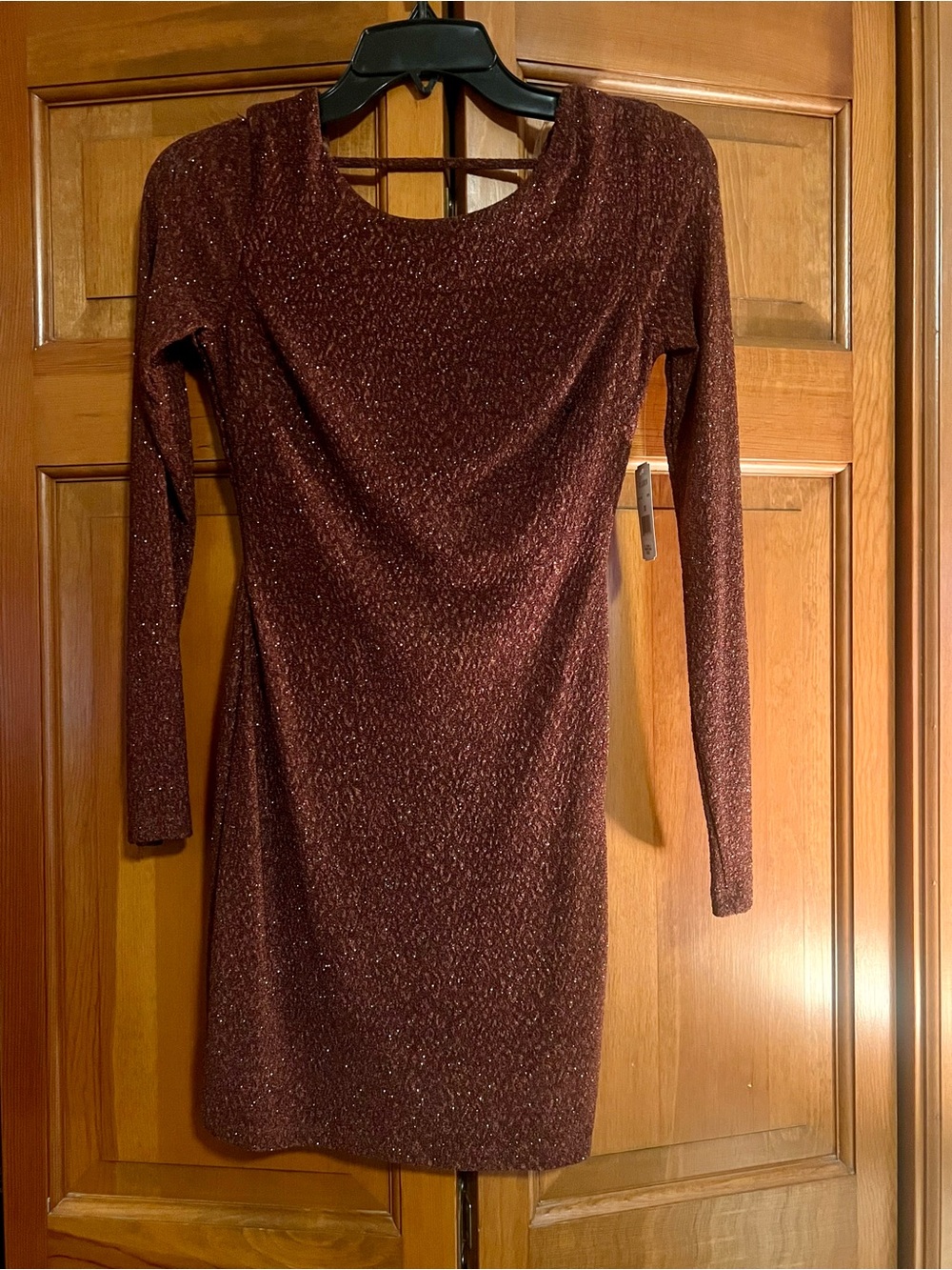 NWT Long Sleeve Sparkle Bodycon Dress in Deep Brown